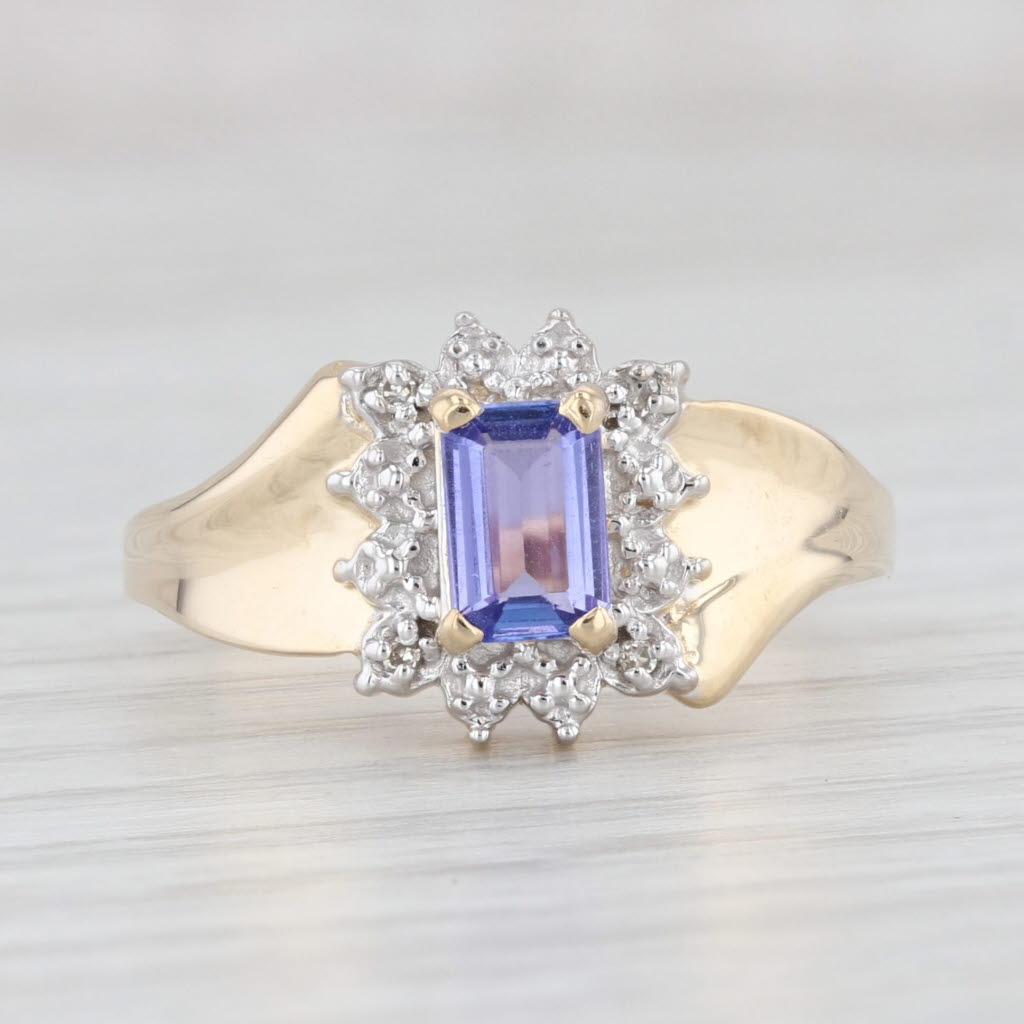 Light Gray 0.60ct Tanzanite Diamond Halo Ring 14k Yellow Gold Size 7