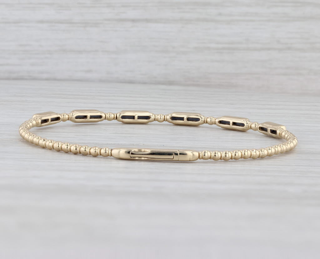 New 0.53ctw Diamond Flexible Bead Bangle Bracelet 14k Yellow Gold 6.75"