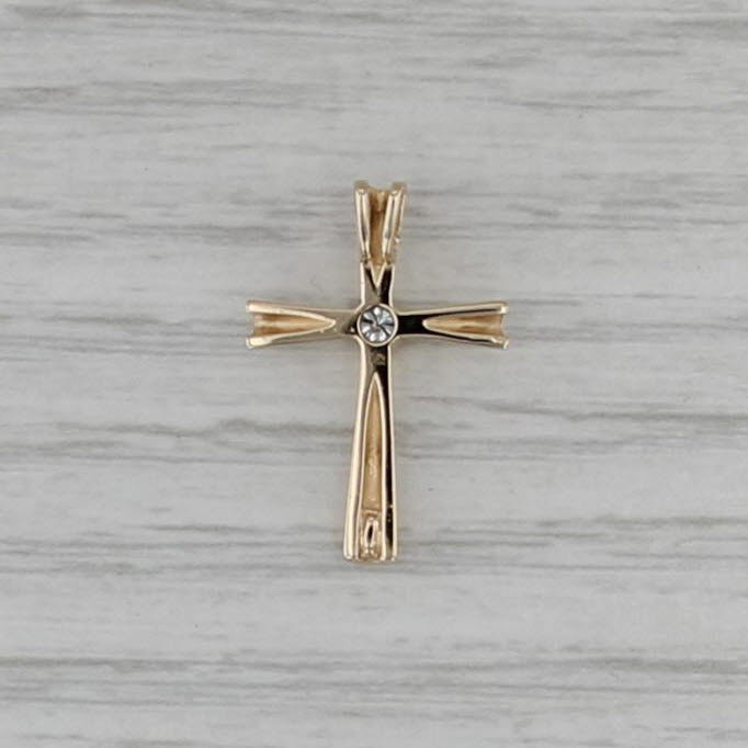 Diamond Solitaire Cross Pendant 14k Yellow Gold Religious Jewelry