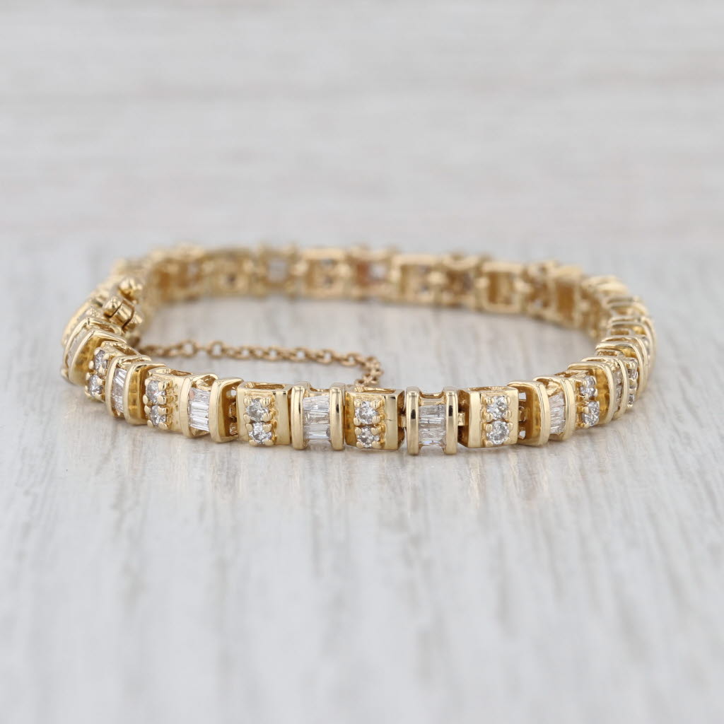 1.60ctw Diamond Tennis Bracelet 14k Yellow Gold 6.25" 4.5mm w/ Safety Chain