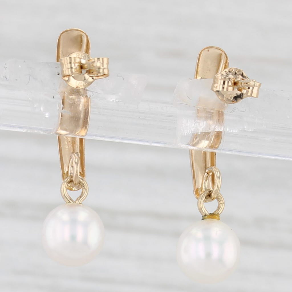 Light Gray Cultured Pearl Bead Dangle Earrings 14k Yellow Gold Pierced Drops