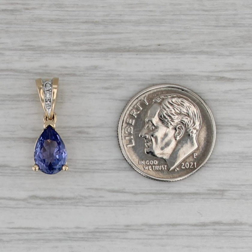 1.30ctw Tanzanite Diamond Pendant 14k Yellow Gold Small Drop