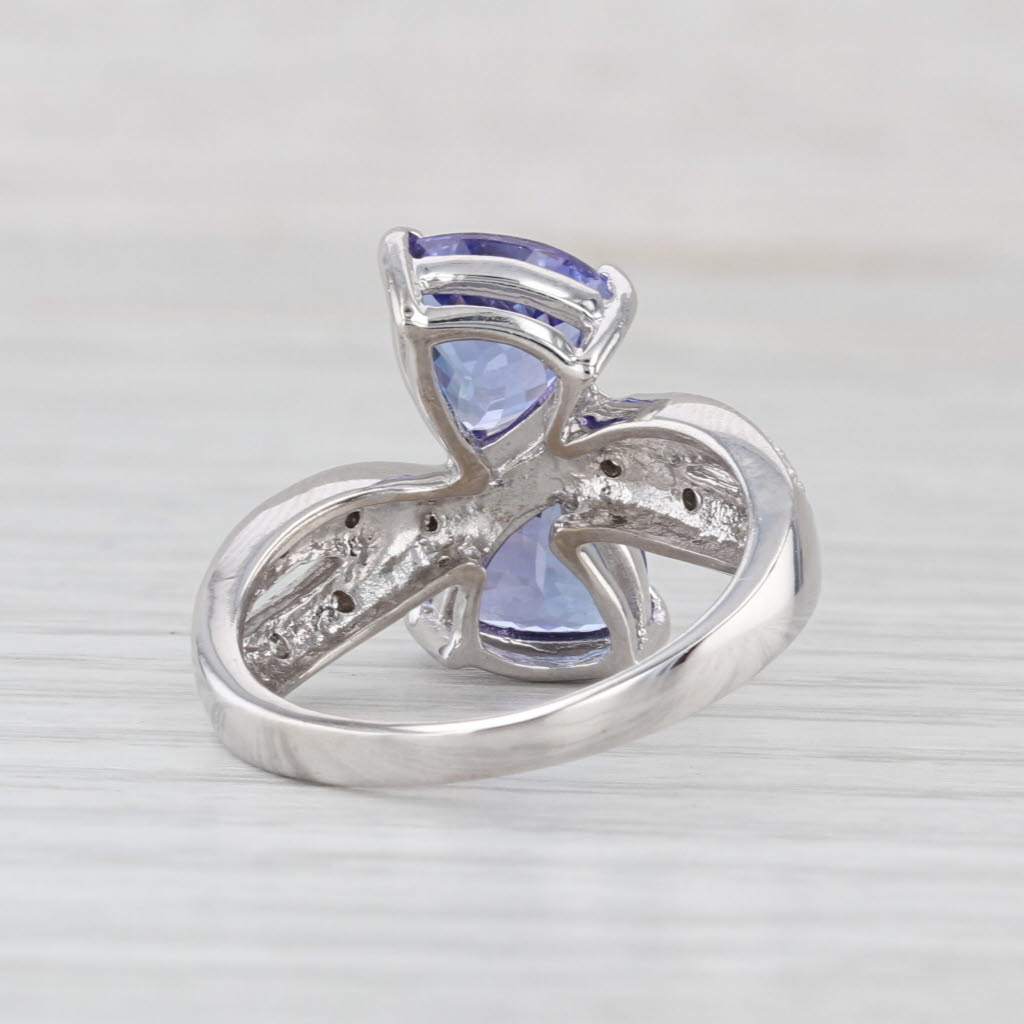 4.02ctw Trillion Tanzanite Diamond Bypass Ring 18k White Gold Size 7.75 Cocktail