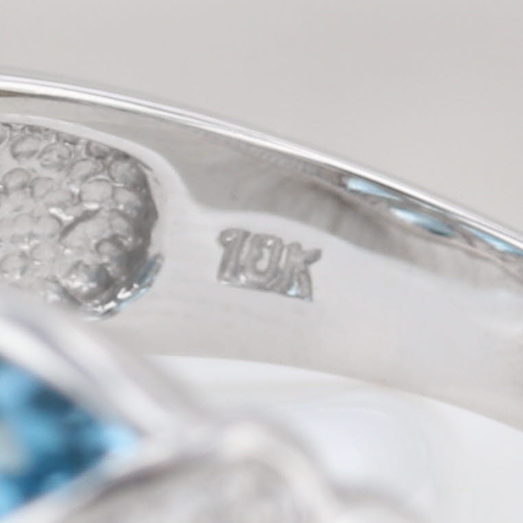3.19ctw Blue Topaz Diamond Lattice Work Ring 10k White Gold Size 8 Cocktail