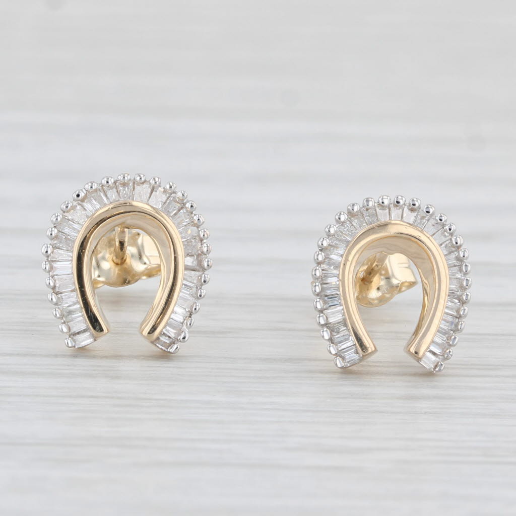 Light Gray 0.27ctw Diamond Horseshoe Stud Earrings 14k Yellow Gold Western Luck