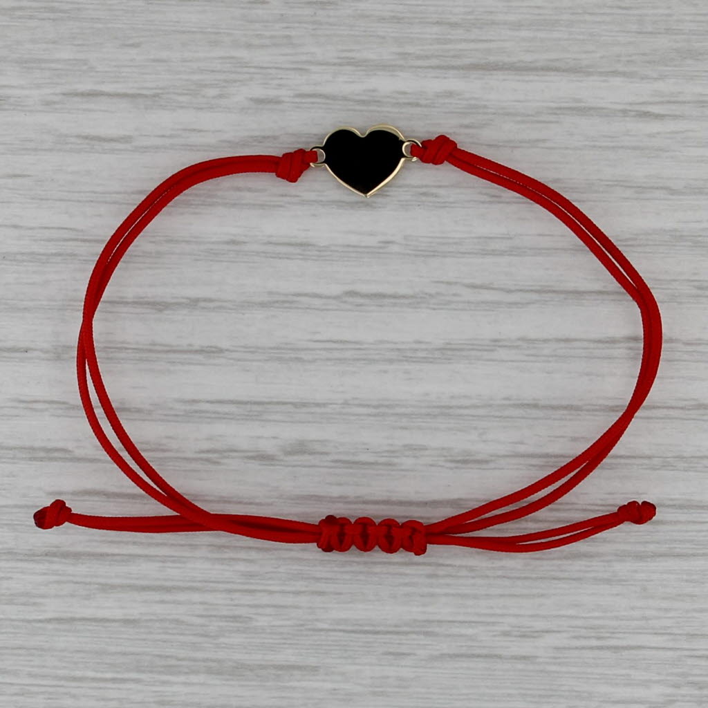 New Heart Adjustable Red Chord Bracelet 14k Yellow Gold
