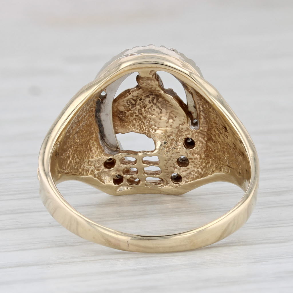 Light Gray 0.21ctw Diamond Horseshoe Horse Ring 10k Gold Size 11 Men's Western Luck