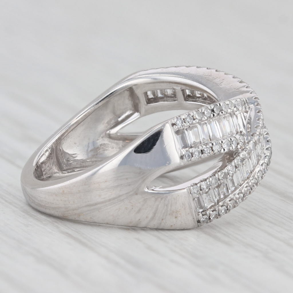 Light Gray Effy 1.15ctw Diamond Cross Over Ring 14k White Gold Channel Set Baguettes