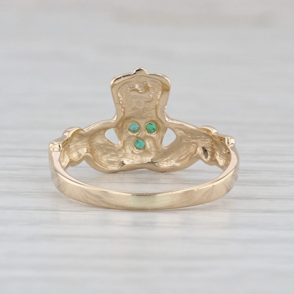 0.12ctw Emerald Flower Claddagh Ring 14k Yellow Gold Size 6