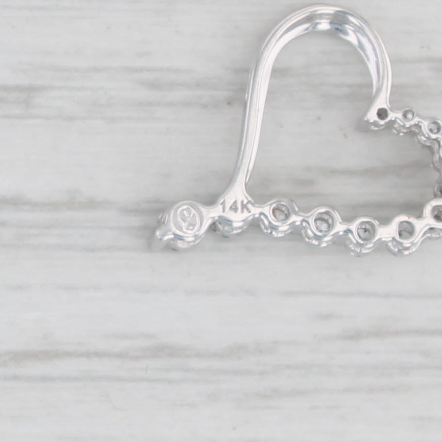 Light Gray 0.23ctw Diamond Open Heart Pendant 14k White Gold Floating