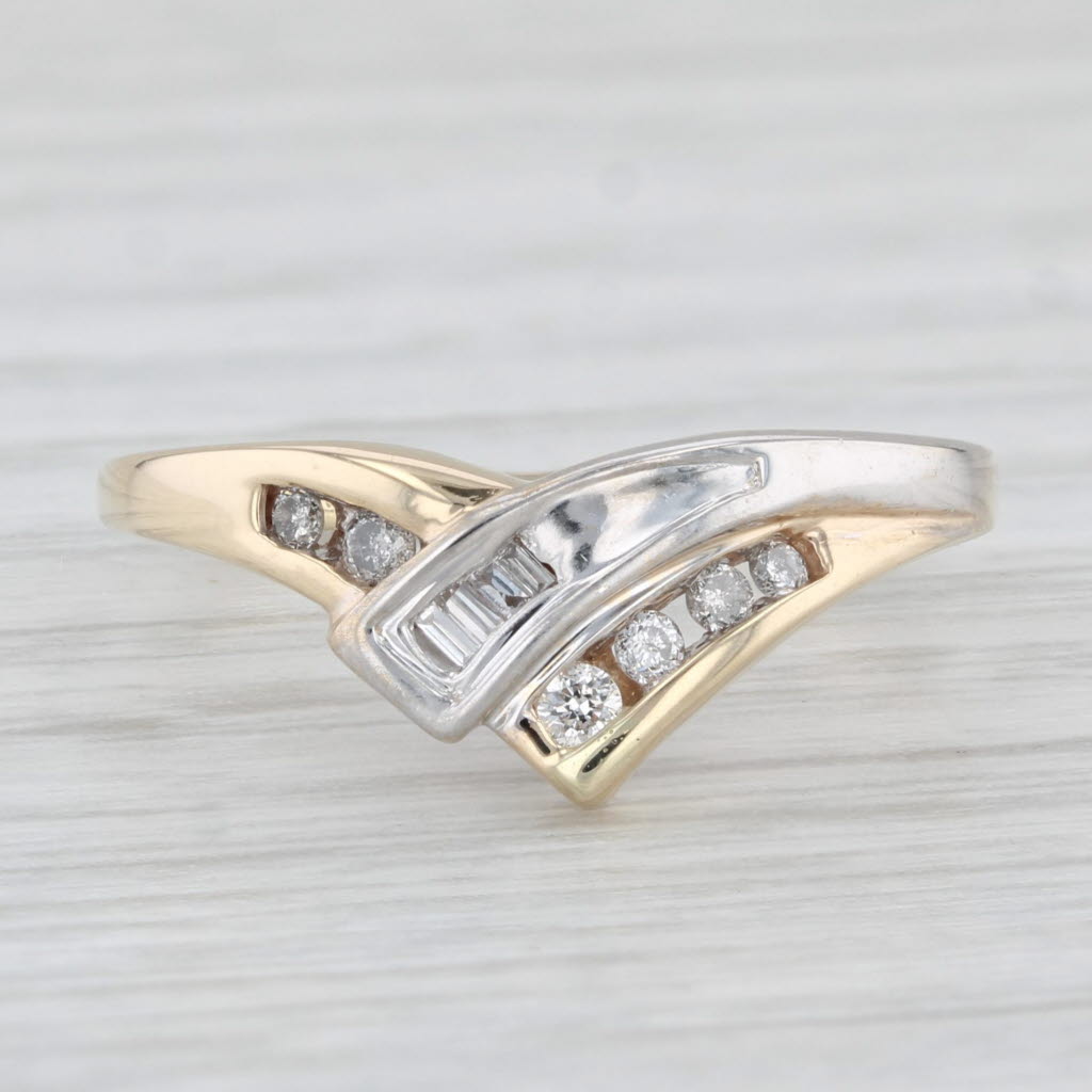 Light Gray 0.14ctw Diamond Ring 10k Yellow White Gold Size 6 Contoured Guard