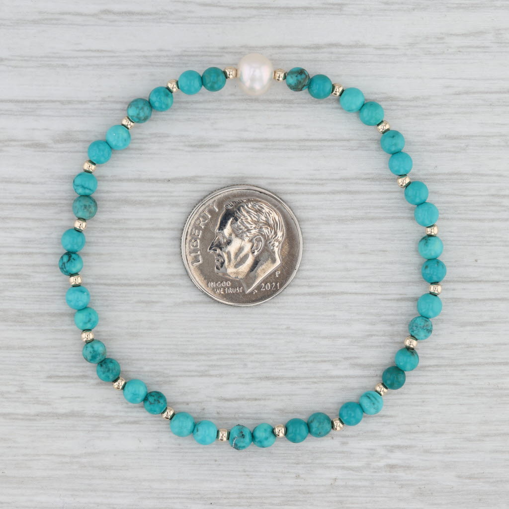 Imitation Turquoise Cultured Pearl Single Bead Strand Bracelet 6" Stretchy
