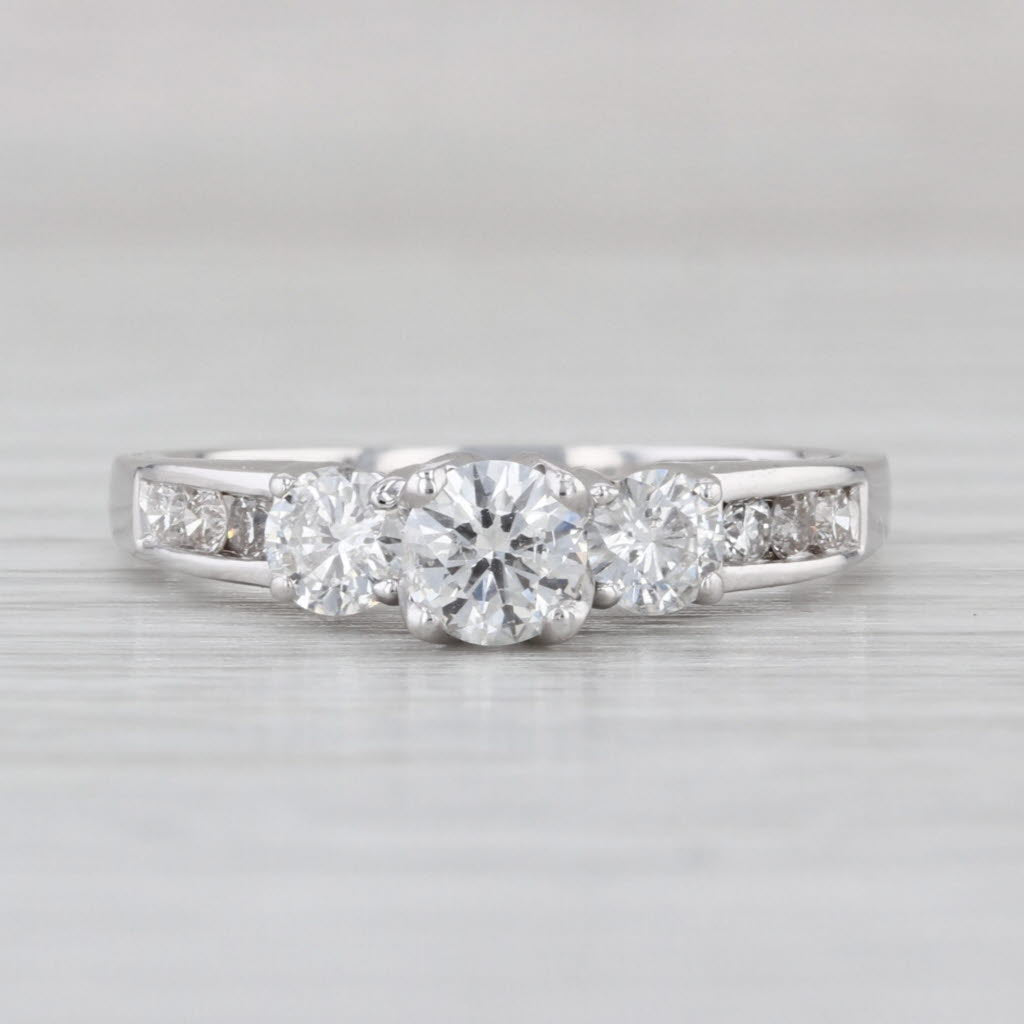 1.05ctw Round Diamond 3-Stone Engagement Ring 14k White Gold Size 9