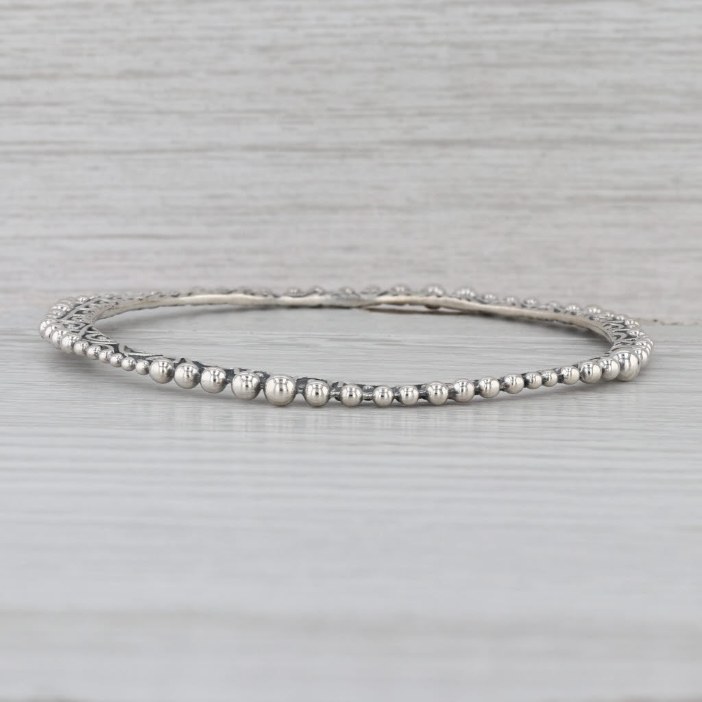 Ornate Bead Accented Bangle Bracelet Sterling Silver 8.5" 3.5mm Stackable