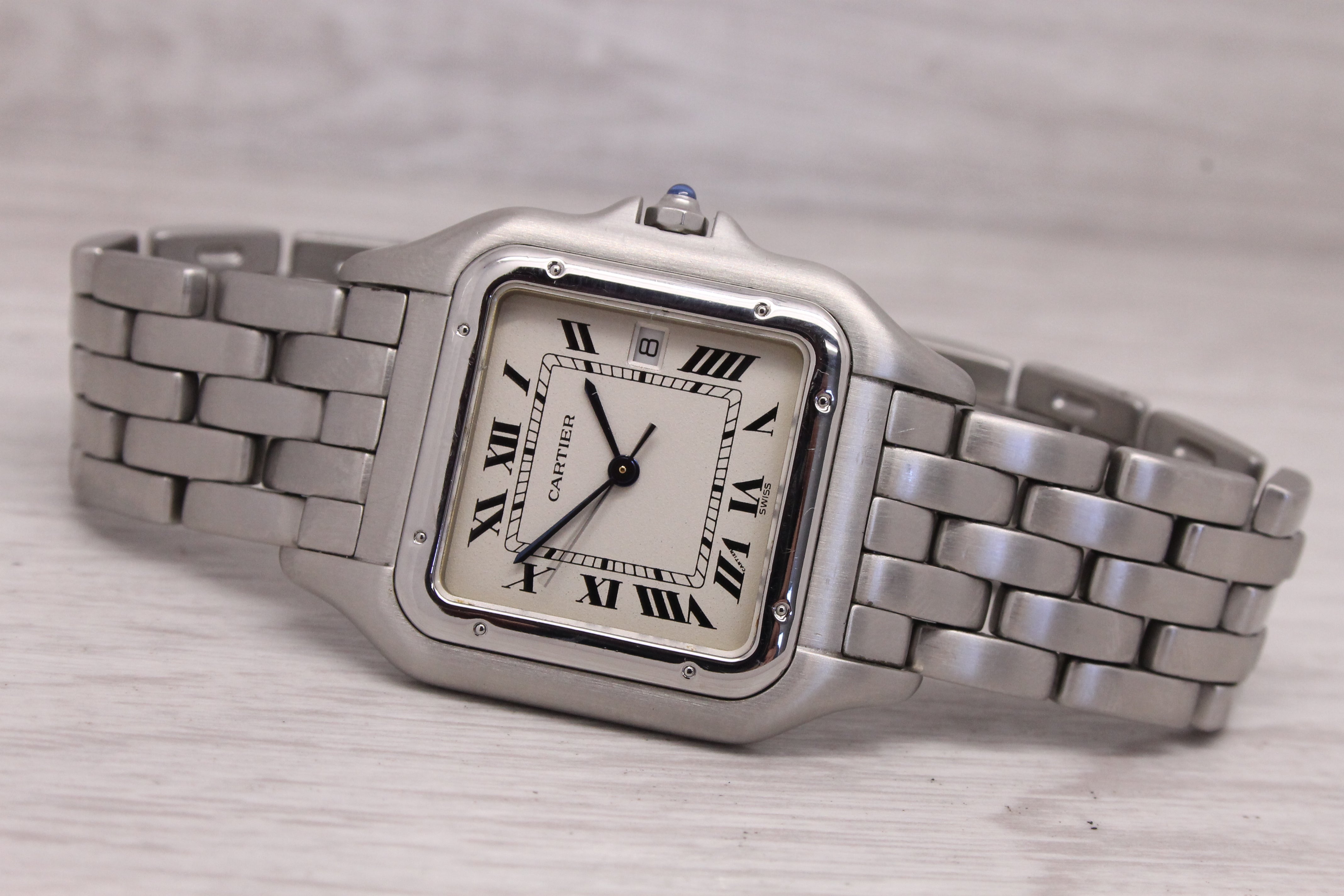Dark Gray Cartier Panthere 29mm Stainless Steel Quartz Watch ref.1300 Swiss Made Roman