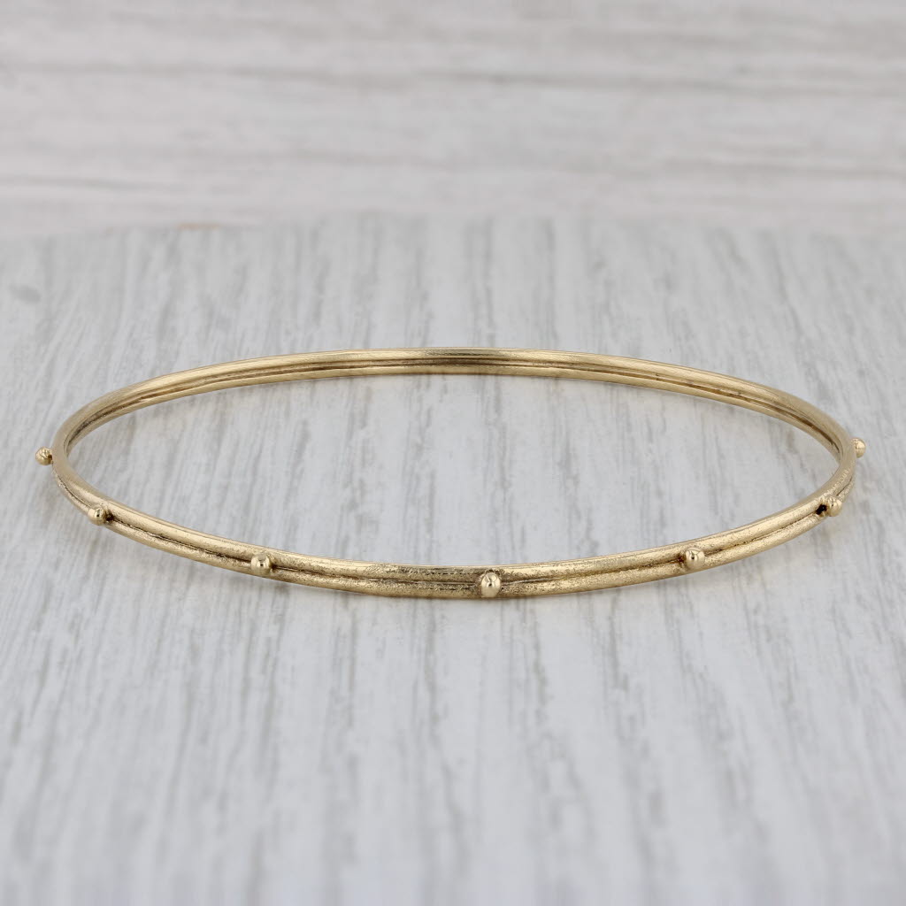 Gray Granulated Dots Bangle 18k Yellow Gold Bracelet 8" 2.5mm Emily Armenta