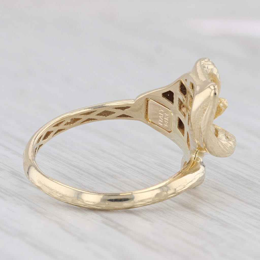 Light Gray Lily Bypass Ring 14k Yellow Gold Flower Statement Size 8