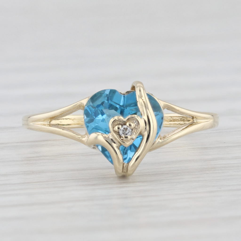 Light Gray 1.50ct Blue Topaz Heart Ring 10k Yellow Gold Size 5.75 Diamond Accent