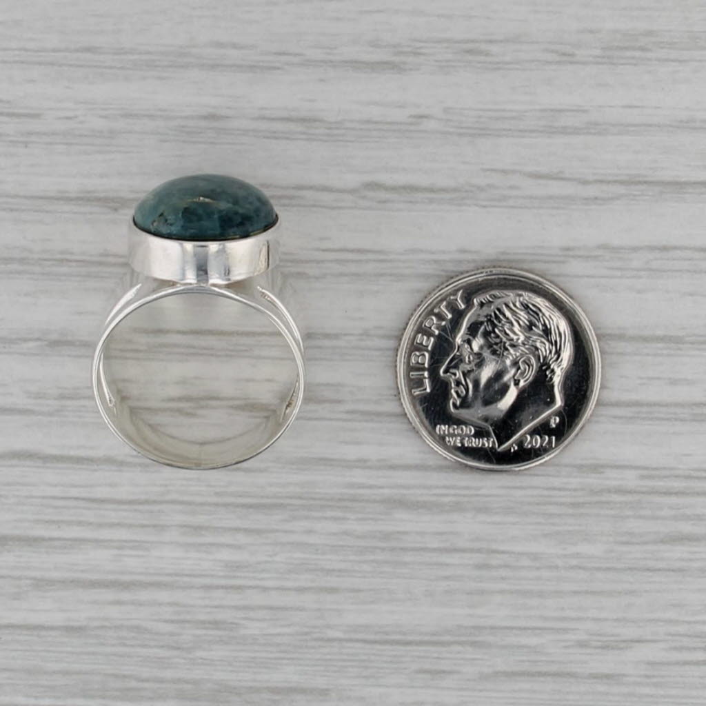 Larimar Oval Cabochon Solitaire Ring Sterling Silver Size 5.75 Statement