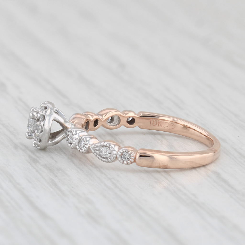 Light Gray 0.18ctw Round Diamond Halo Engagement Ring 10k Rose Gold Size 5