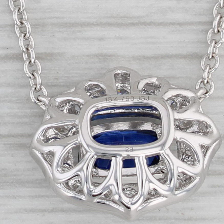 Gray New 1.71ctw Blue Sapphire Diamond Halo Pendant Necklace 18k White Gold 18"