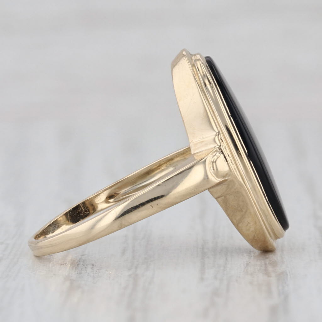 Onyx Oval Cabochon Solitaire Ring 14k Yellow Gold Size 8