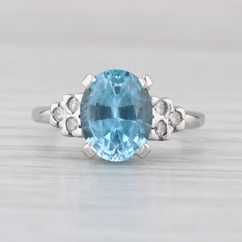 3.39ctw Oval Blue Topaz Diamond Ring 10k White Gold Size 6