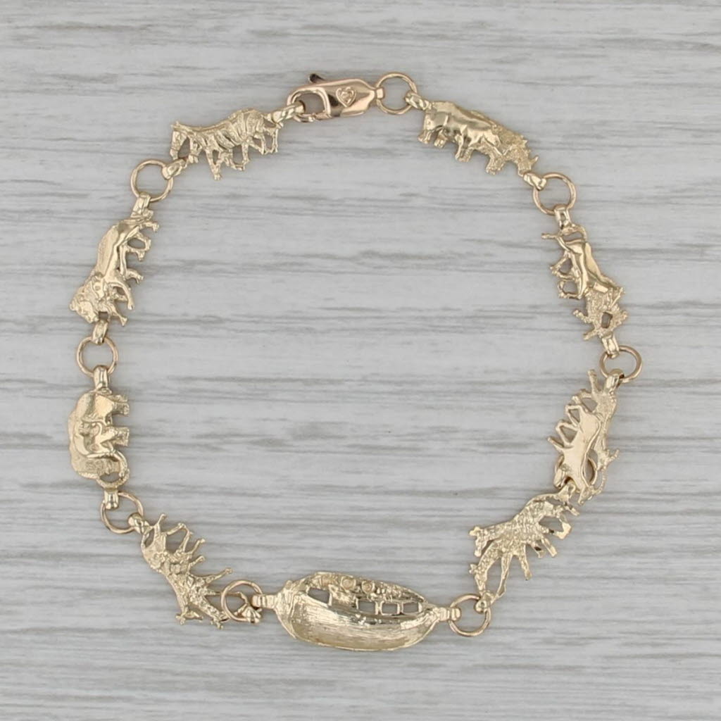Noah's Ark Animal Linked Bracelet10k Yellow Gold 6.75"