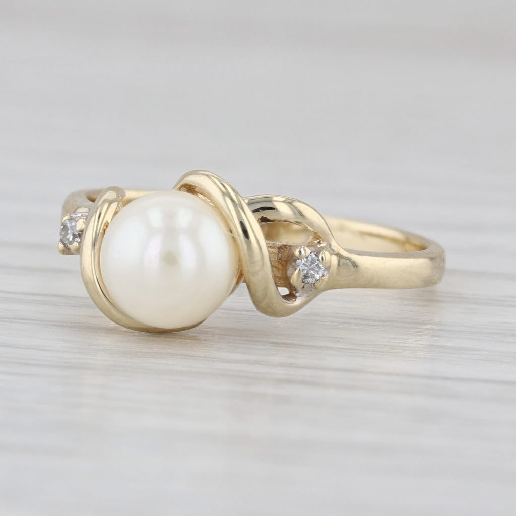 Cultured Pearl Diamond Ring 10k Yellow Gold Size 6.75