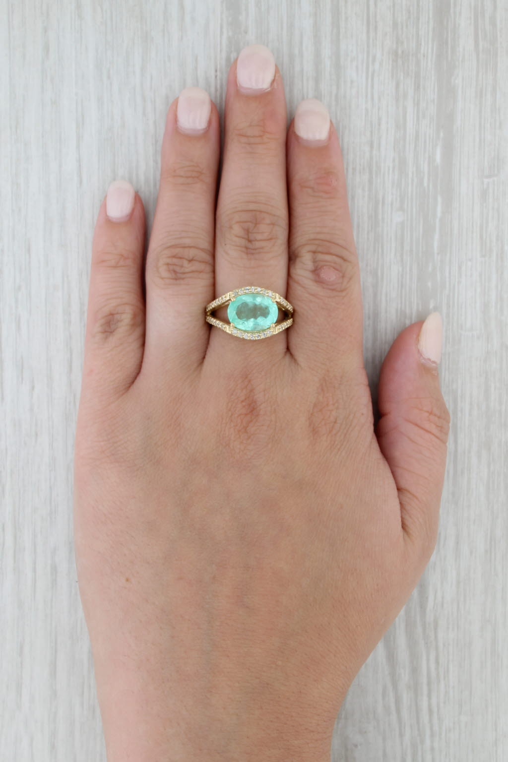 3.94ctw Green Beryl Diamond Ring 14k Yellow Gold Size 8 Euro Shank