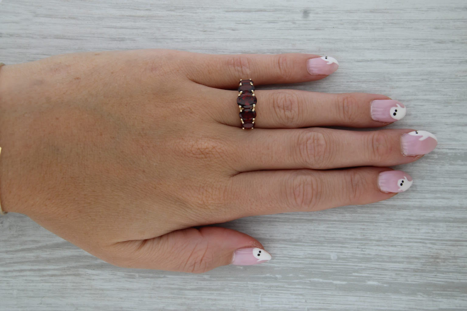 4.35ctw Tiered Oval 5-Stone Garnet Ring 10k Yellow Gold Size 8