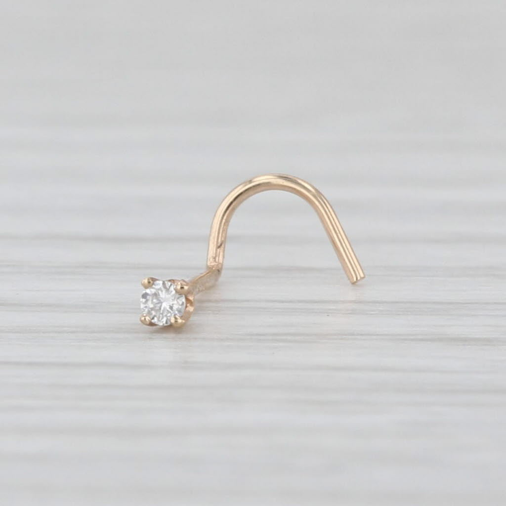 New Diamond Nose Piercing Stud 14k Yellow Gold Round Solitaire Curved Post 3
