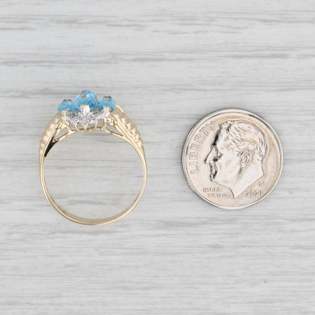 Light Gray 1.25ctw 3-Stone Blue Topaz Diamond Ring 10k Yellow Gold Size 7.25