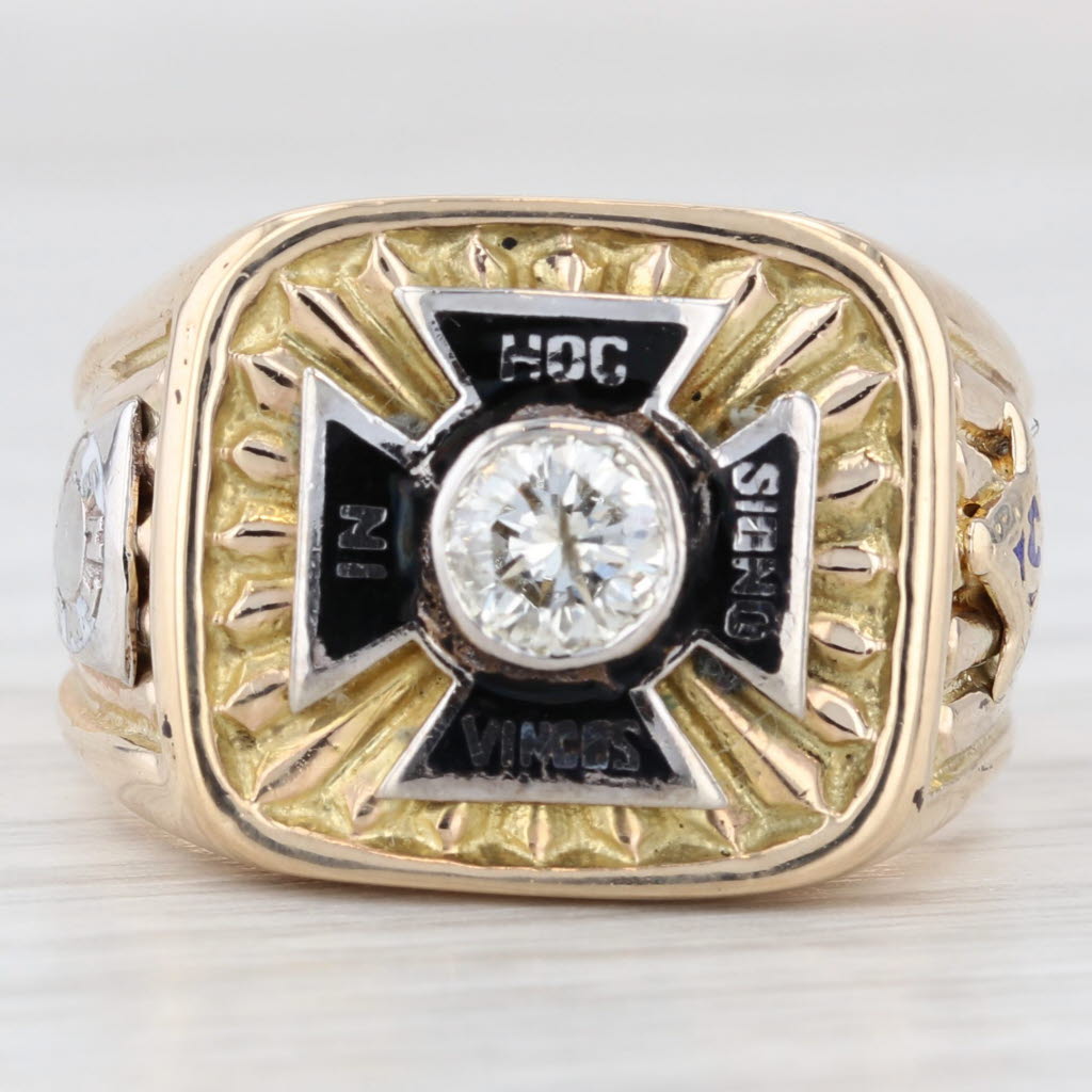 Light Gray 0.47ct Diamond Knights Templar Cross Ring 14k Gold Size 8.5 Masonic York Rite