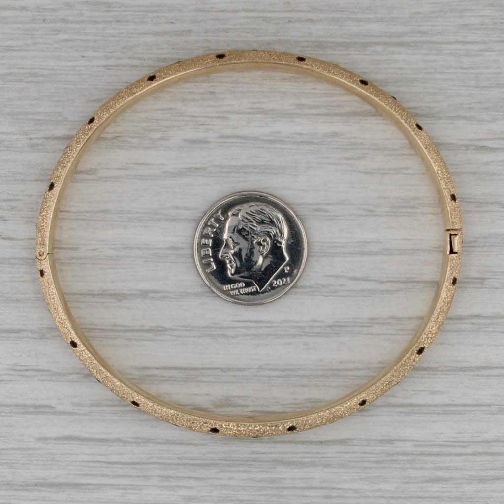 Black Resin Dot Brushed Bangle Bracelet 14k Yellow Gold 7" 6.3mm