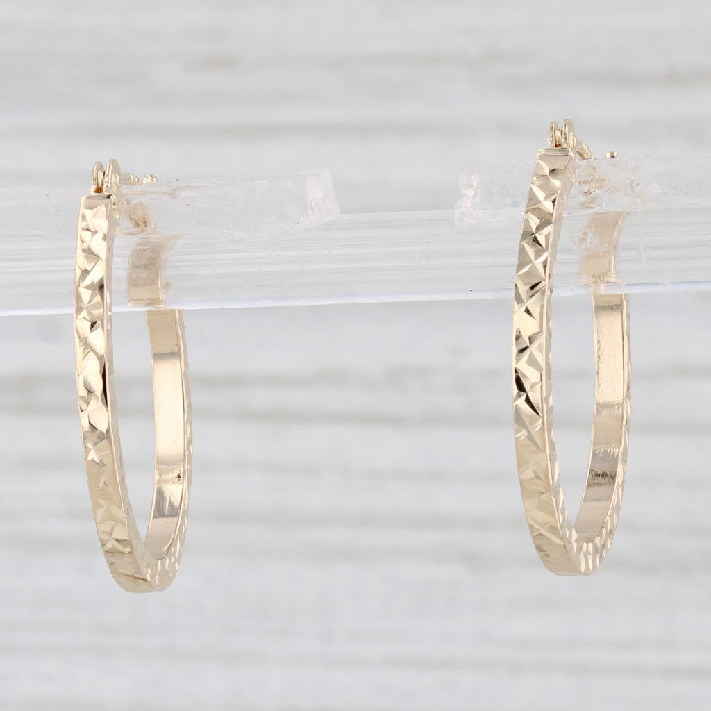 Light Gray Patterned Hoop Earrings 14k Yellow Gold Snap Top Round Hoops