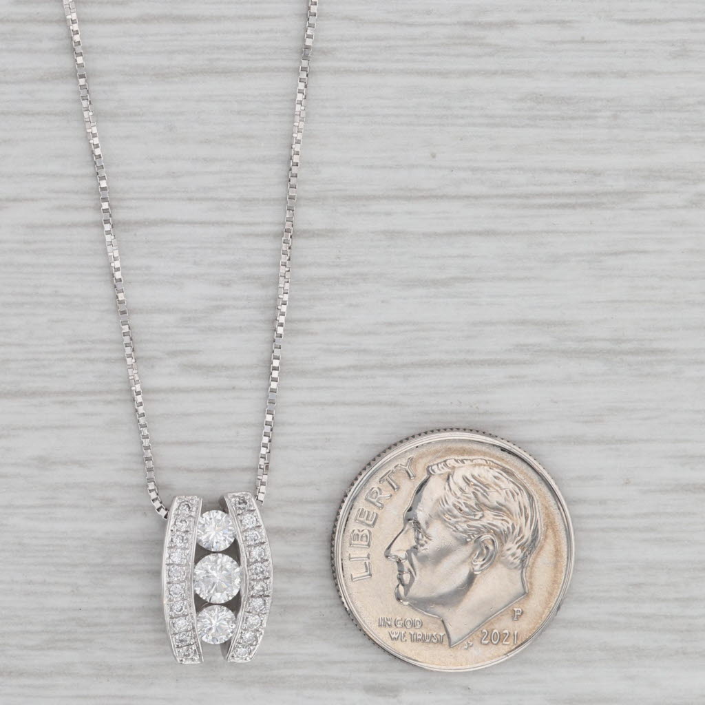Gray 0.35ctw Diamond 3-Stone Pendant 14k White Gold 16" Box Chain