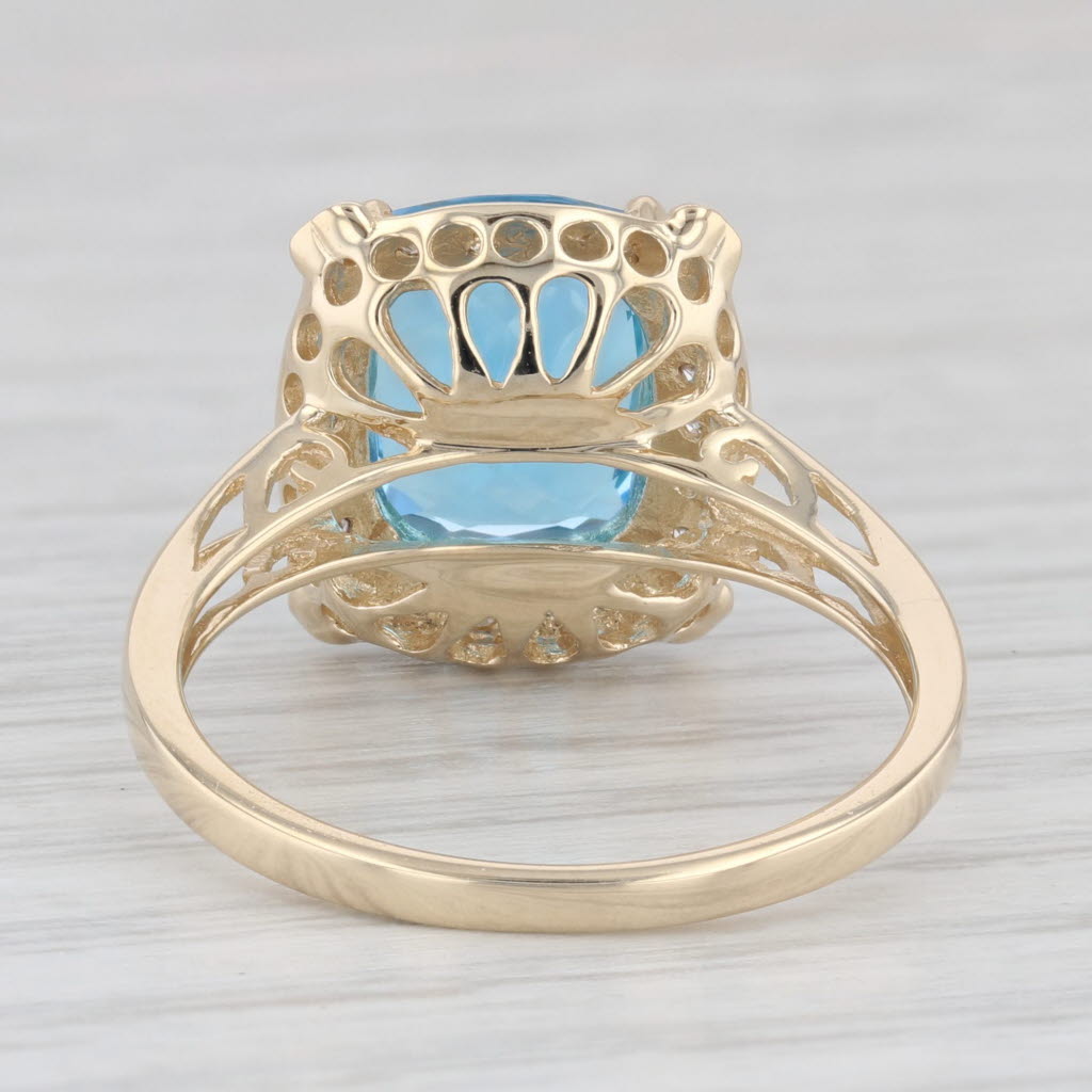 Light Gray 5.08ctw Blue Topaz Diamond Ring 14K Yellow Gold Cushion Solitaire Halo Size 9.25
