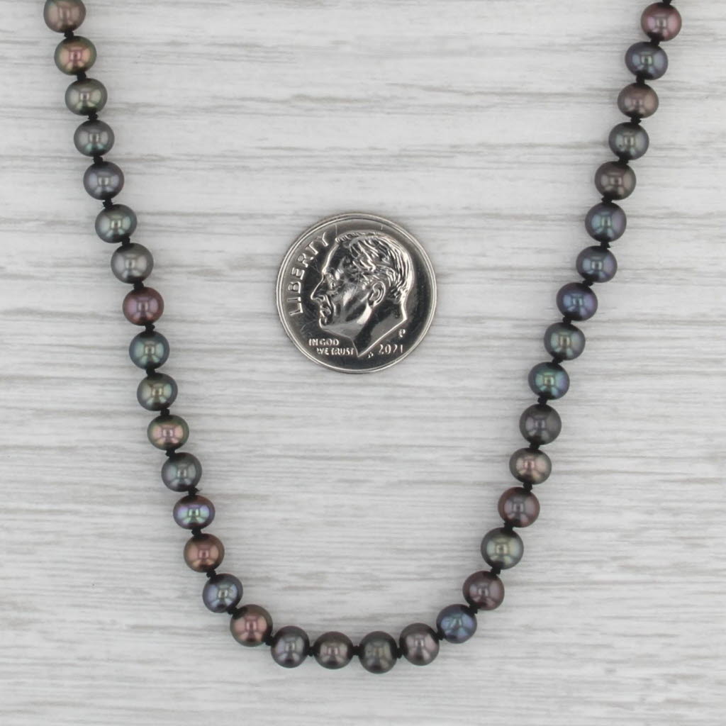 Black Cultured Pearl Single Strand Necklace 14k Yellow Gold 18" 4.7mm