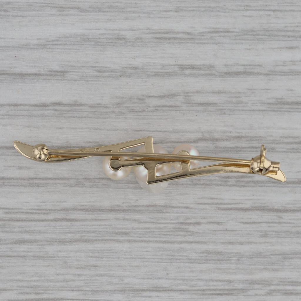 Dark Gray Vintage Mikimoto Cultured Pearl Bar Brooch w/ Box 14k Yellow Gold