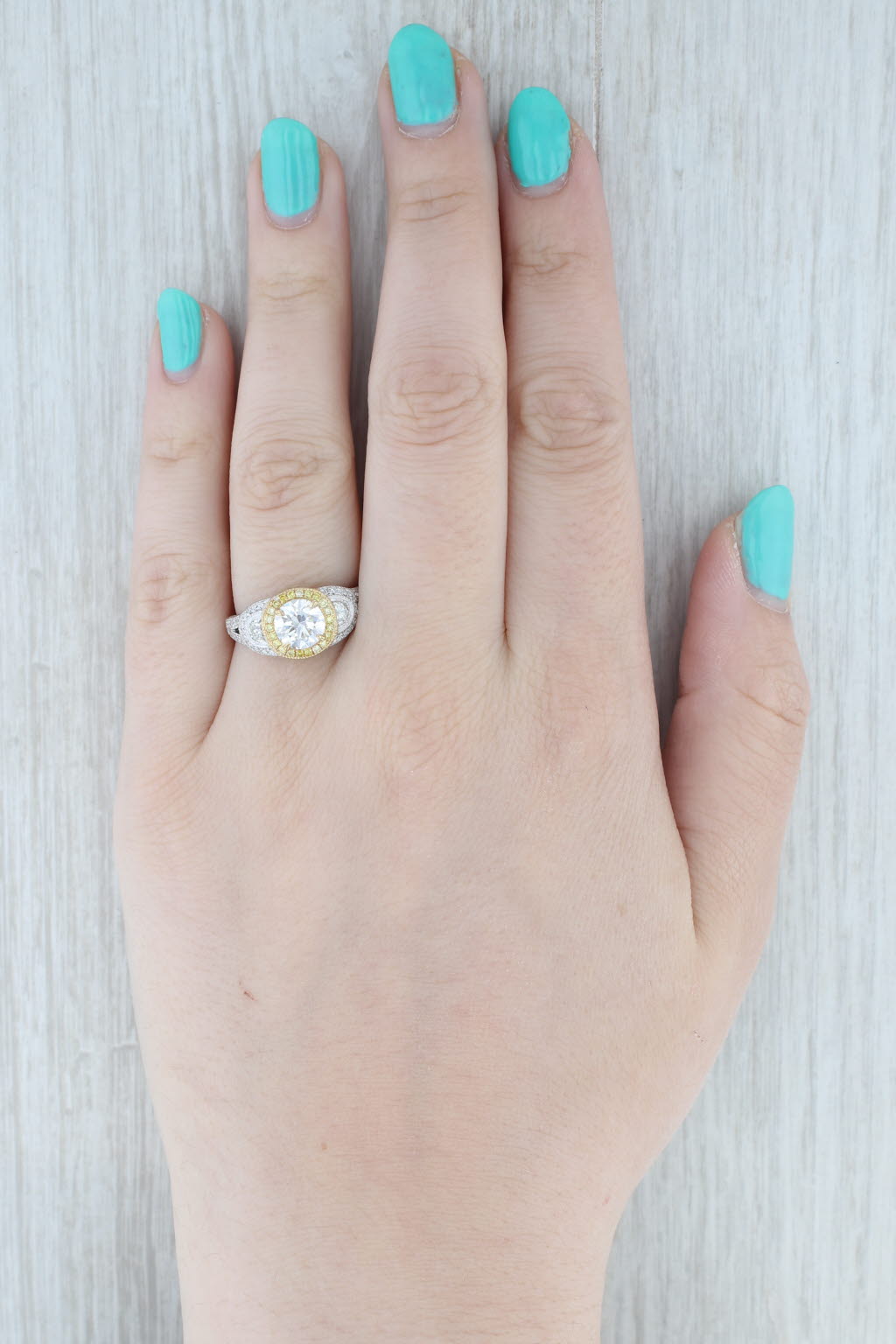 Gray 1.87ctw White Yellow Diamond Halo Engagement Ring 18k White Gold Size 8 GIA