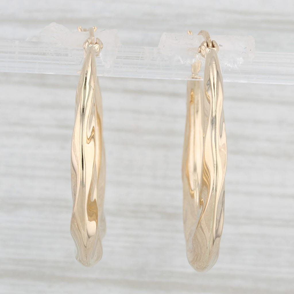 Light Gray Beveled Hoop Earrings 14k Yellow Gold Snap Top Round Hoops