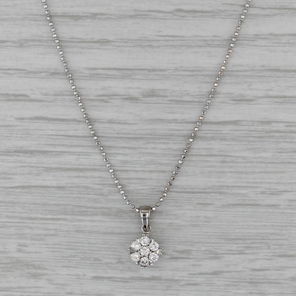 0.20ctw Diamond Flower Cluster Pendant Necklace 14k White Gold 16" Bead Chain