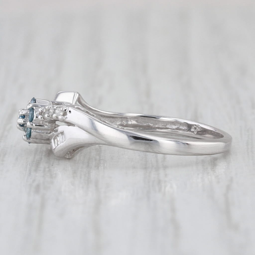 0.18ctw Blue White Diamond Flower Ring 10k White Gold Bypass Size 7
