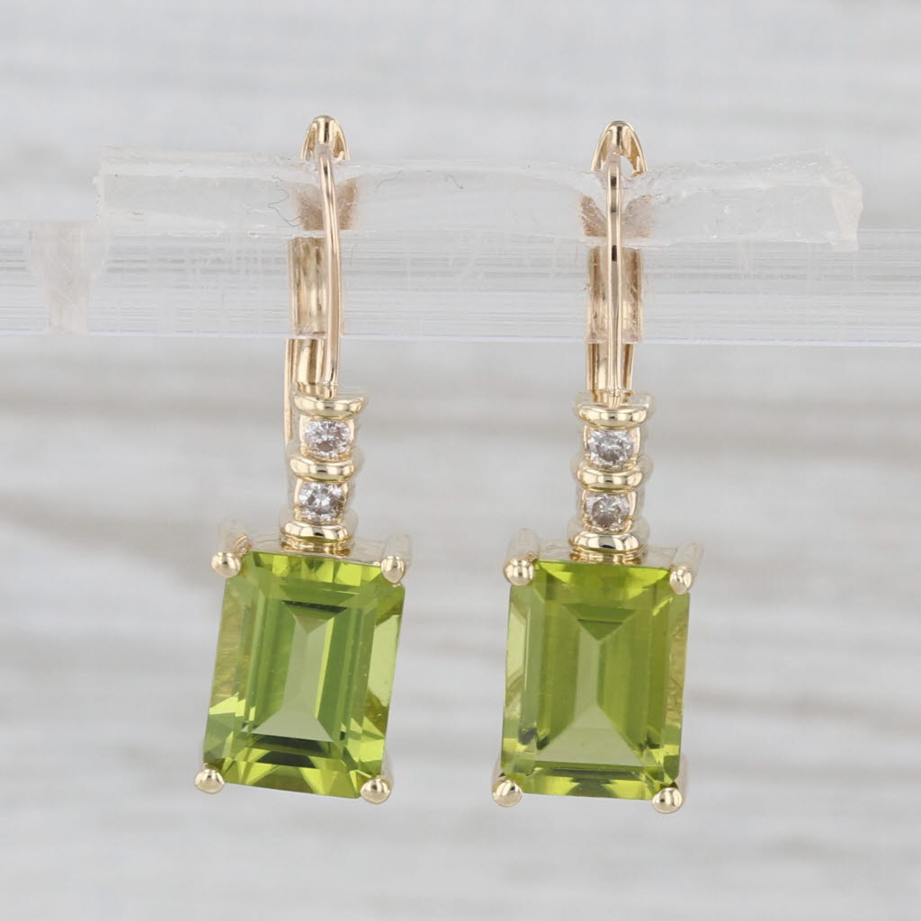 3.66ctw Peridot Diamond Drop Earrings 10k Yellow Gold Snap Backs