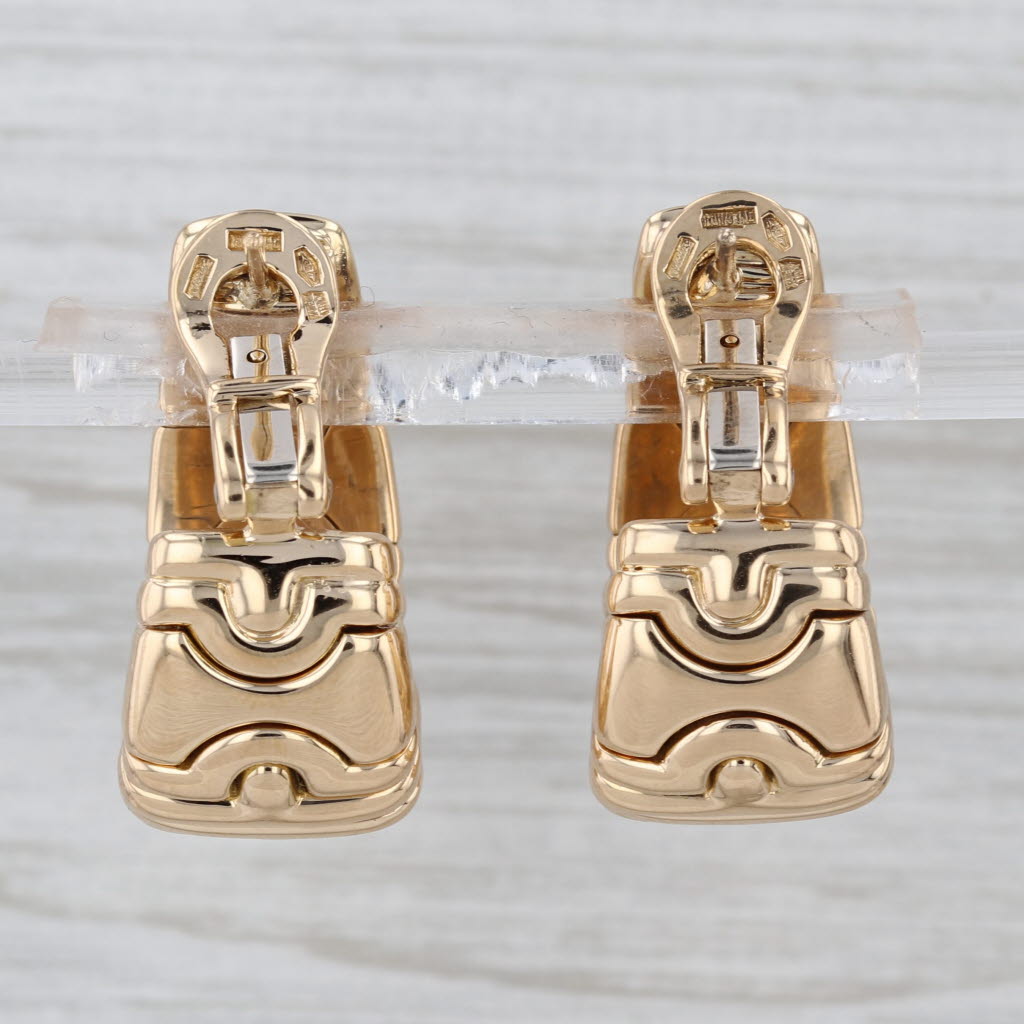 Bulgari Parentesi J-Hook Drop Earrings 18k Yellow Gold Omega Backs
