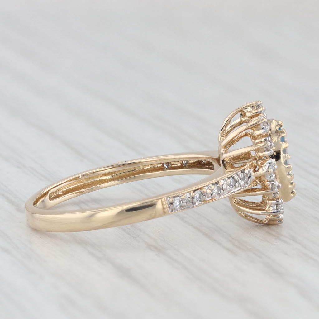 Light Gray Marquise Blue Topaz Diamond Halo Ring 14k Yellow Gold Size 6.5 Engagement