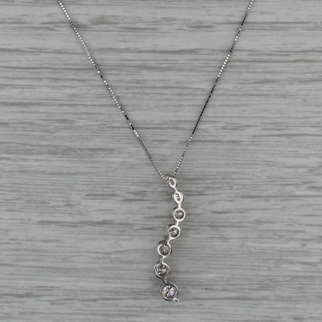 0.50ctw Graduated Diamond Journey Pendant Necklace 14k White Gold 18" Box Chain