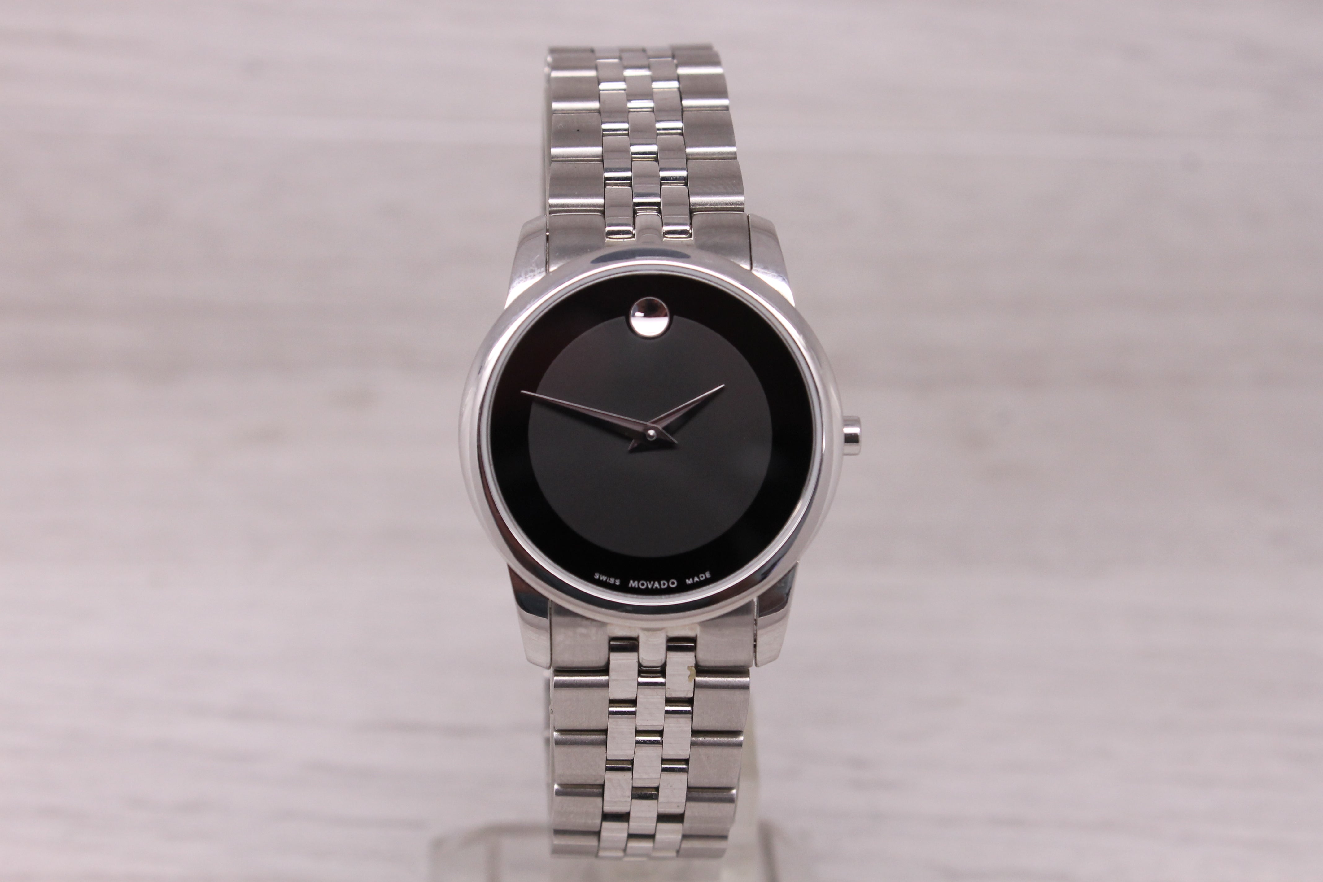 Movado Museum 28mm Black Dial Watch Stainless Steel Quartz Swiss 0606505