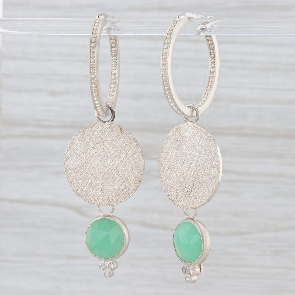 New Nina Nguyen Hoop Charms Earrings Green Chrysoprase Moonstone Sterling Silver